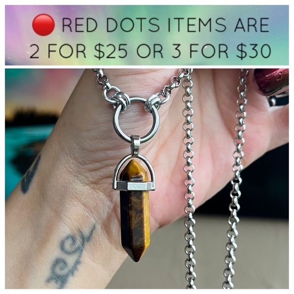 🔴 Handmade golden tiger eye bullet on stainless steel chain necklace - Picture 1 of 9